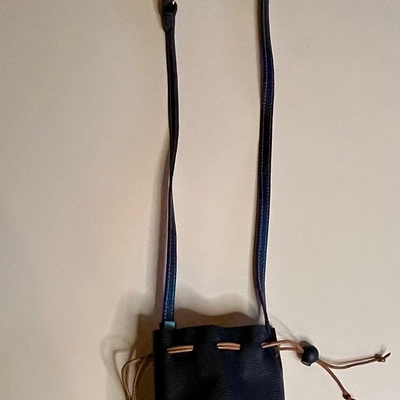 Top Grain Leather Boho Black Crossbody/Shoulder Drawstring Bucket Pouch Bag NWOT - Picture 5 of 12
